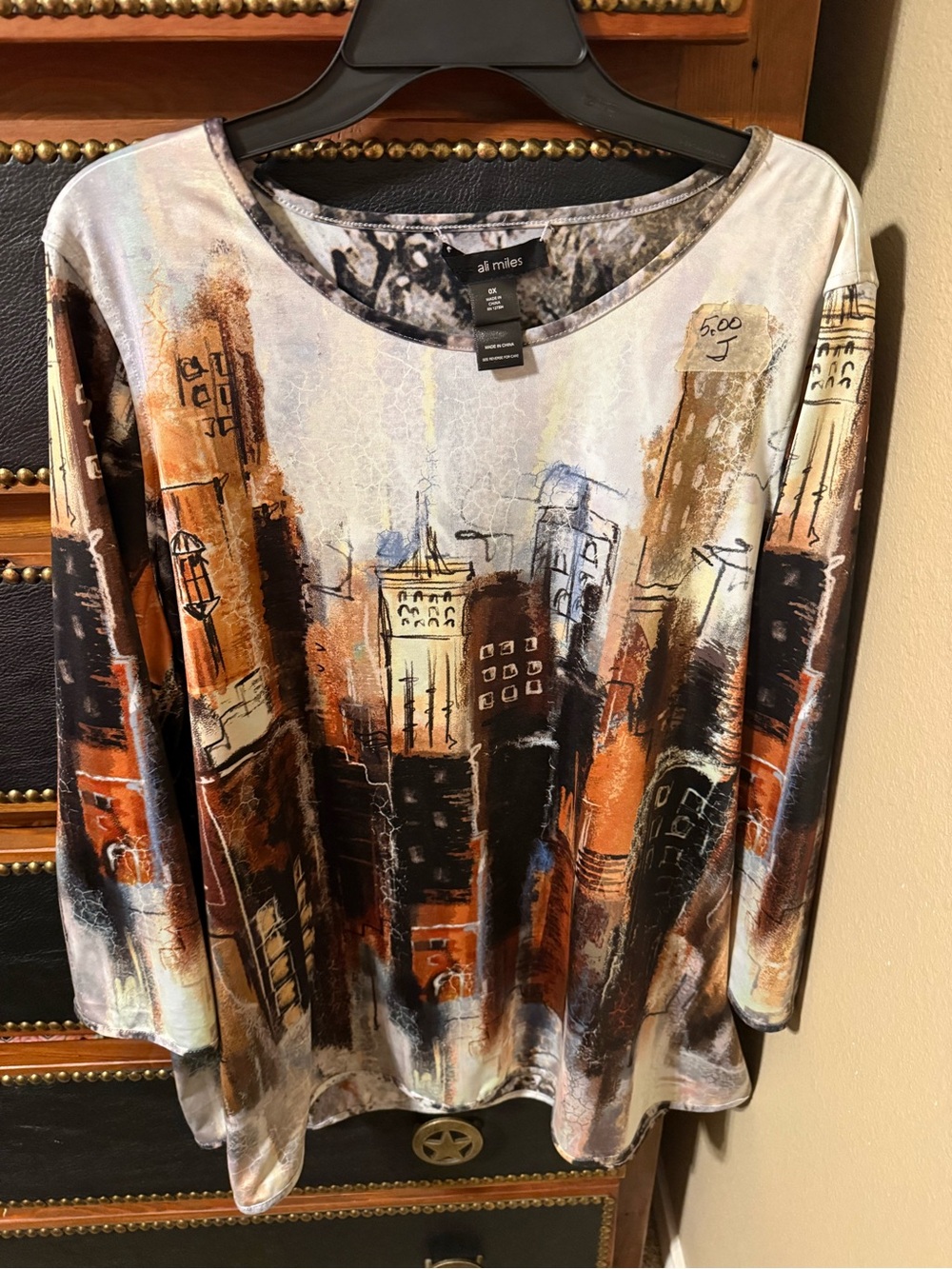 Ali Miles Multicolor Cityscape Print Long Sleeve Tunic
